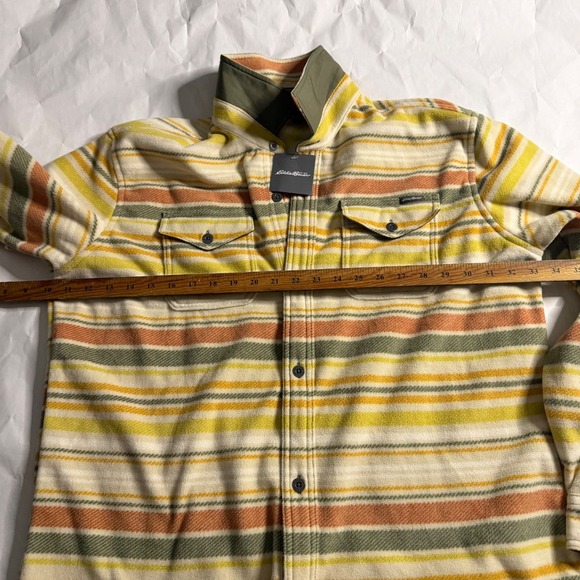 Eddie Bauer Mens Striped Southwestn Yellow Fleece Shirt Jacket Shacket Outdoor L - Picture 6 of 7